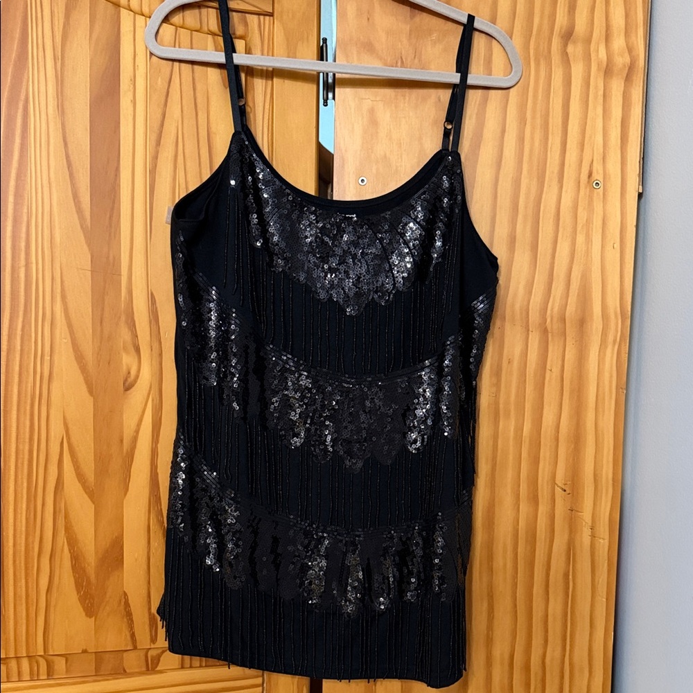 LANE BRYANT EMBELLISHED BLING TANK TOP WOMENS 14/16 BLACK STRETCH ADJUST-STRAP.